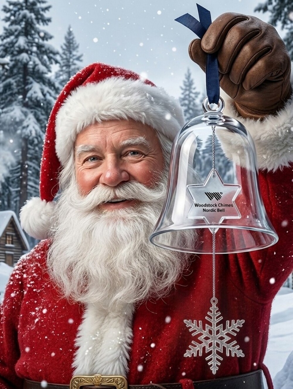 NORDIC BELL🔔WOODSTOCK CHIMES Glass Bell with Silver Snowflake